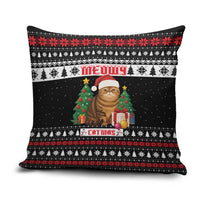 Meowy Catmas Pillow Cover with Tabby Cat Santa Hat and Christmas Tree Gift Pattern Design - Wonder Print Shop