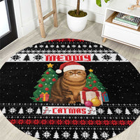 Meowy Catmas Round Carpet with Tabby Cat Santa Hat and Christmas Tree Gift Pattern Design - Wonder Print Shop