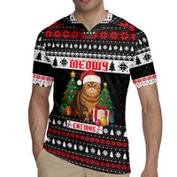 Meowy Catmas Rugby Jersey with Tabby Cat Santa Hat and Christmas Tree Gift Pattern Design - Wonder Print Shop
