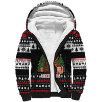 Meowy Catmas Sherpa Hoodie with Tabby Cat Santa Hat and Christmas Tree Gift Pattern Design - Wonder Print Shop