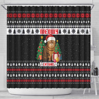 Meowy Catmas Shower Curtain with Tabby Cat Santa Hat and Christmas Tree Gift Pattern Design - Wonder Print Shop