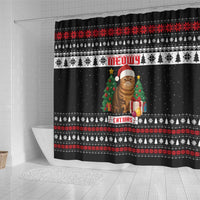Meowy Catmas Shower Curtain with Tabby Cat Santa Hat and Christmas Tree Gift Pattern Design - Wonder Print Shop