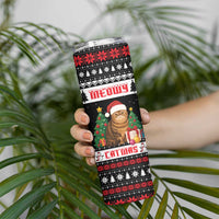 Meowy Catmas Skinny Tumbler with Tabby Cat Santa Hat and Christmas Tree Gift Pattern Design - Wonder Print Shop