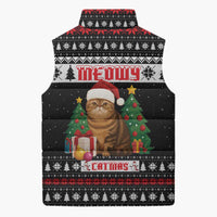 Meowy Catmas Sleeveless Puffer Jacket with Tabby Cat Santa Hat and Christmas Tree Gift Pattern Design - Wonder Print Shop