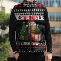 Meowy Catmas Sleeveless Puffer Jacket with Tabby Cat Santa Hat and Christmas Tree Gift Pattern Design - Wonder Print Shop