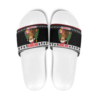 Meowy Catmas Slide Sandals with Tabby Cat Santa Hat and Christmas Tree Gift Pattern Design - Wonder Print Shop