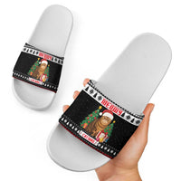 Meowy Catmas Slide Sandals with Tabby Cat Santa Hat and Christmas Tree Gift Pattern Design - Wonder Print Shop