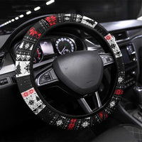 Meowy Catmas Steering Wheel Cover with Tabby Cat Santa Hat and Christmas Tree Gift Pattern Design - Wonder Print Shop