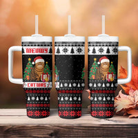 Meowy Catmas Tumbler With Handle with Tabby Cat Santa Hat and Christmas Tree Gift Pattern Design - Wonder Print Shop