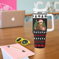 Meowy Catmas Tumbler With Handle with Tabby Cat Santa Hat and Christmas Tree Gift Pattern Design - Wonder Print Shop
