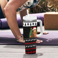 Meowy Catmas Tumbler With Handle with Tabby Cat Santa Hat and Christmas Tree Gift Pattern Design - Wonder Print Shop