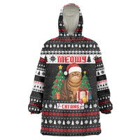 Meowy Catmas Wearable Blanket Hoodie with Tabby Cat Santa Hat and Christmas Tree Gift Pattern Design - Wonder Print Shop