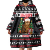 Meowy Catmas Wearable Blanket Hoodie with Tabby Cat Santa Hat and Christmas Tree Gift Pattern Design - Wonder Print Shop