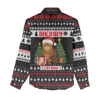 Meowy Catmas Women Casual Shirt with Tabby Cat Santa Hat and Christmas Tree Gift Pattern Design - Wonder Print Shop