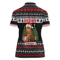 Meowy Catmas Women Polo Shirt with Tabby Cat Santa Hat and Christmas Tree Gift Pattern Design - Wonder Print Shop