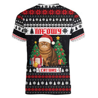 Meowy Catmas Women V-Neck T-Shirt with Tabby Cat Santa Hat and Christmas Tree Gift Pattern Design - Wonder Print Shop