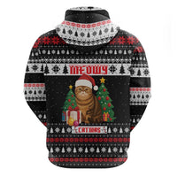 Meowy Catmas Zip Hoodie with Tabby Cat Santa Hat and Christmas Tree Gift Pattern Design - Wonder Print Shop