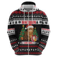 Meowy Catmas Zip Hoodie with Tabby Cat Santa Hat and Christmas Tree Gift Pattern Design - Wonder Print Shop