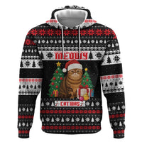 Meowy Catmas Zip Hoodie with Tabby Cat Santa Hat and Christmas Tree Gift Pattern Design - Wonder Print Shop