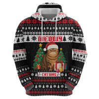 Meowy Catmas Zip Hoodie with Tabby Cat Santa Hat and Christmas Tree Gift Pattern Design - Wonder Print Shop