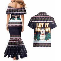Let It Snow Christmas Couples Matching Mermaid Dress and Hawaiian Shirt Funny Xmas Holiday Patterns - Wonder Print Shop