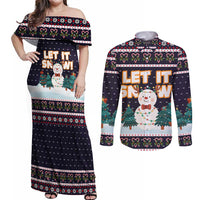 Let It Snow Christmas Couples Matching Off Shoulder Maxi Dress and Long Sleeve Button Shirt Funny Xmas Holiday Patterns - Wonder Print Shop