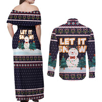 Let It Snow Christmas Couples Matching Off Shoulder Maxi Dress and Long Sleeve Button Shirt Funny Xmas Holiday Patterns - Wonder Print Shop