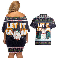 Let It Snow Christmas Couples Matching Off Shoulder Short Dress and Hawaiian Shirt Funny Xmas Holiday Patterns - Wonder Print Shop