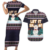 Let It Snow Christmas Couples Matching Short Sleeve Bodycon Dress and Hawaiian Shirt Funny Xmas Holiday Patterns - Wonder Print Shop