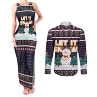 Let It Snow Christmas Couples Matching Tank Maxi Dress and Long Sleeve Button Shirt Funny Xmas Holiday Patterns - Wonder Print Shop
