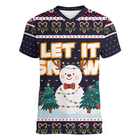 Let It Snow Christmas Women V-Neck T-Shirt Funny Xmas Holiday Patterns - Wonder Print Shop