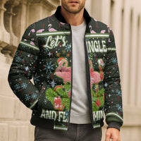 Lets Jingle And Flamingle Christmas Bomber Puffer Jacket Funny Xmas Holiday Patterns - Wonder Print Shop