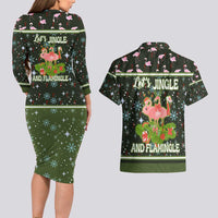 Lets Jingle And Flamingle Christmas Couples Matching Long Sleeve Bodycon Dress and Hawaiian Shirt Funny Xmas Holiday Patterns - Wonder Print Shop