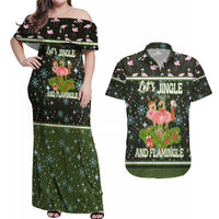 Lets Jingle And Flamingle Christmas Couples Matching Off Shoulder Maxi Dress and Hawaiian Shirt Funny Xmas Holiday Patterns - Wonder Print Shop