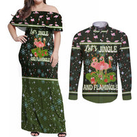 Lets Jingle And Flamingle Christmas Couples Matching Off Shoulder Maxi Dress and Long Sleeve Button Shirt Funny Xmas Holiday Patterns - Wonder Print Shop