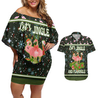 Lets Jingle And Flamingle Christmas Couples Matching Off Shoulder Short Dress and Hawaiian Shirt Funny Xmas Holiday Patterns - Wonder Print Shop