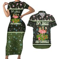 Lets Jingle And Flamingle Christmas Couples Matching Short Sleeve Bodycon Dress and Hawaiian Shirt Funny Xmas Holiday Patterns - Wonder Print Shop
