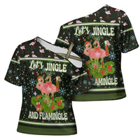 Lets Jingle And Flamingle Christmas Cross Shoulder Shirt Funny Xmas Holiday Patterns - Wonder Print Shop