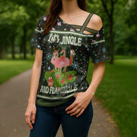 Lets Jingle And Flamingle Christmas Cross Shoulder Shirt Funny Xmas Holiday Patterns - Wonder Print Shop
