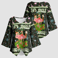 Lets Jingle And Flamingle Christmas Kimono Sleeve Blouse Funny Xmas Holiday Patterns - Wonder Print Shop