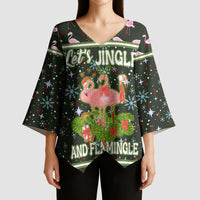 Lets Jingle And Flamingle Christmas Kimono Sleeve Blouse Funny Xmas Holiday Patterns - Wonder Print Shop