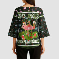 Lets Jingle And Flamingle Christmas Kimono Sleeve Blouse Funny Xmas Holiday Patterns - Wonder Print Shop