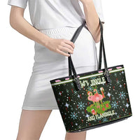 Lets Jingle And Flamingle Christmas Leather Tote Bag Funny Xmas Holiday Patterns - Wonder Print Shop
