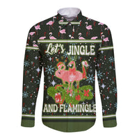 Lets Jingle And Flamingle Christmas Long Sleeve Button Shirt Funny Xmas Holiday Patterns - Wonder Print Shop