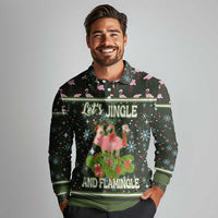 Lets Jingle And Flamingle Christmas Long Sleeve Polo Shirt Funny Xmas Holiday Patterns - Wonder Print Shop
