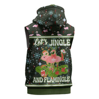 Lets Jingle And Flamingle Christmas Sleeveless Zip Hoodie Funny Xmas Holiday Patterns - Wonder Print Shop