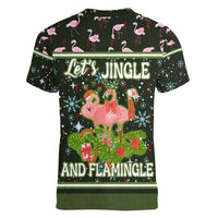 Lets Jingle And Flamingle Christmas Women V-Neck T-Shirt Funny Xmas Holiday Patterns - Wonder Print Shop