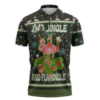 Lets Jingle And Flamingle Christmas Zipper Polo Shirt Funny Xmas Holiday Patterns - Wonder Print Shop