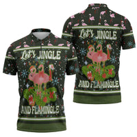 Lets Jingle And Flamingle Christmas Zipper Polo Shirt Funny Xmas Holiday Patterns - Wonder Print Shop