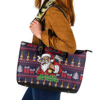 Lets Put The Rum Pum Pum Pum Christmas Leather Tote Bag Xmas Holiday Patterns - Wonder Print Shop